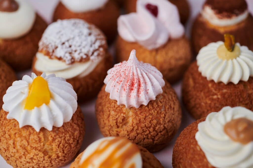 Food photography of choux pastries utilized for website images.
