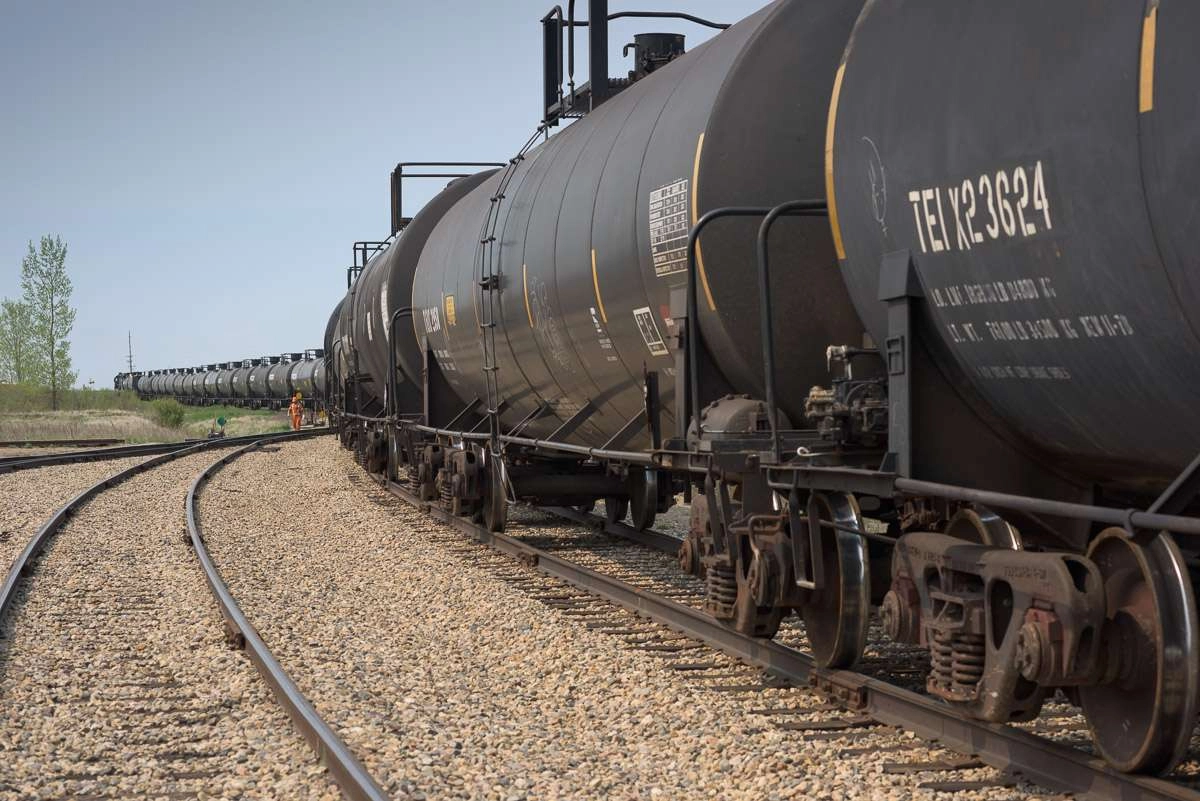 Long line of rail cars in the distance