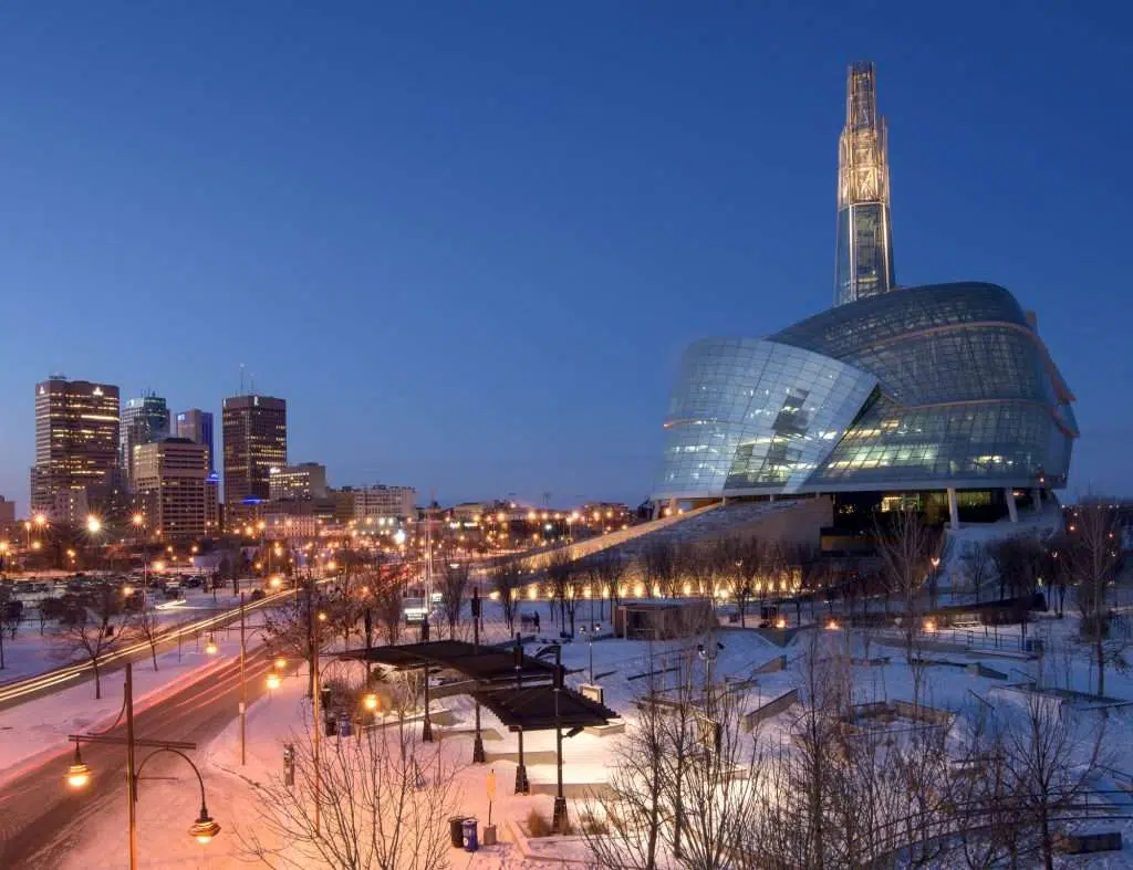 Downtown winnipeg in winter at night