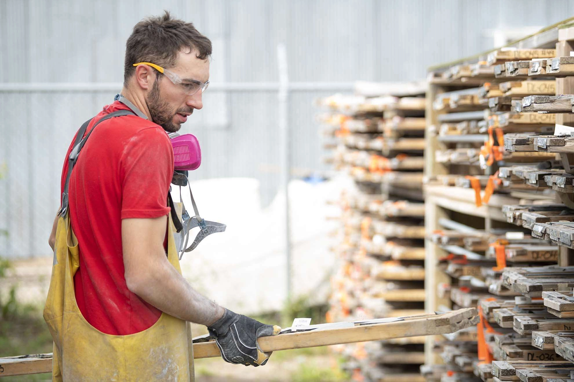 Core samples placed in racks