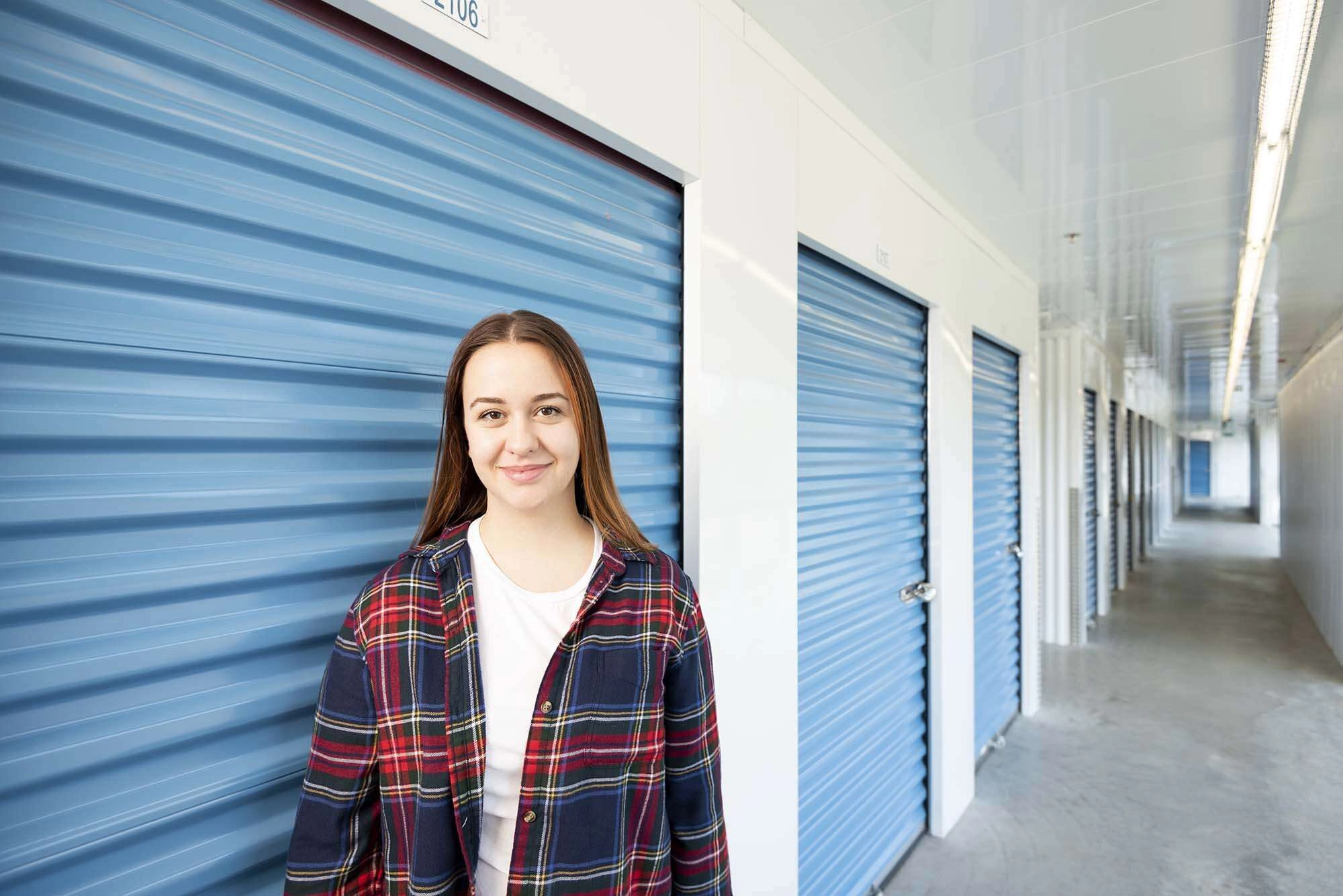 Client outside storage lockers, gives context to clients.