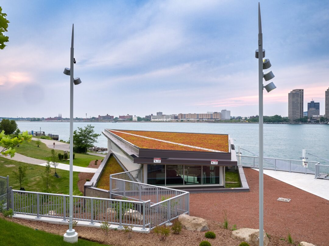 Aerial photography of green roofing solution